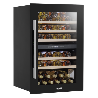 Baridi DH118 57 Bottle Built-In Dual Zone Wine Cooler with Beech Wood Shelves & LED Light - Black