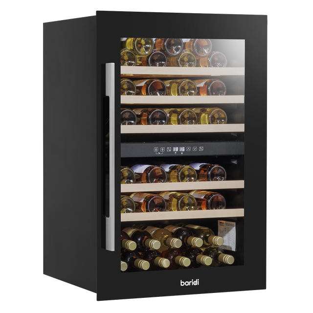 Baridi DH118 57 Bottle Built-In Dual Zone Wine Cooler with Beech Wood Shelves & LED Light - Black