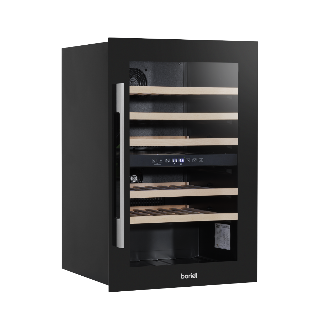 Baridi DH118 57 Bottle Built-In Dual Zone Wine Cooler with Beech Wood Shelves & LED Light - Black - additional view 2