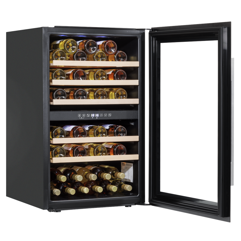 Baridi DH118 57 Bottle Built-In Dual Zone Wine Cooler with Beech Wood Shelves & LED Light - Black - additional view 16