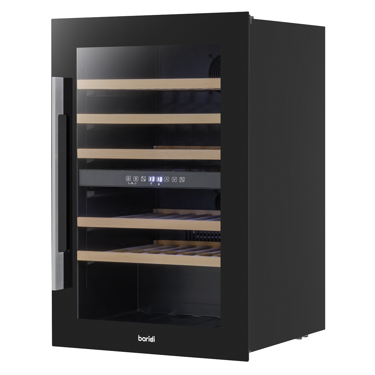 Baridi DH118 57 Bottle Built-In Dual Zone Wine Cooler with Beech Wood Shelves & LED Light - Black - additional view 18
