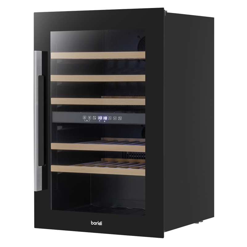 Baridi DH118 57 Bottle Built-In Dual Zone Wine Cooler with Beech Wood Shelves & LED Light - Black - additional view 18