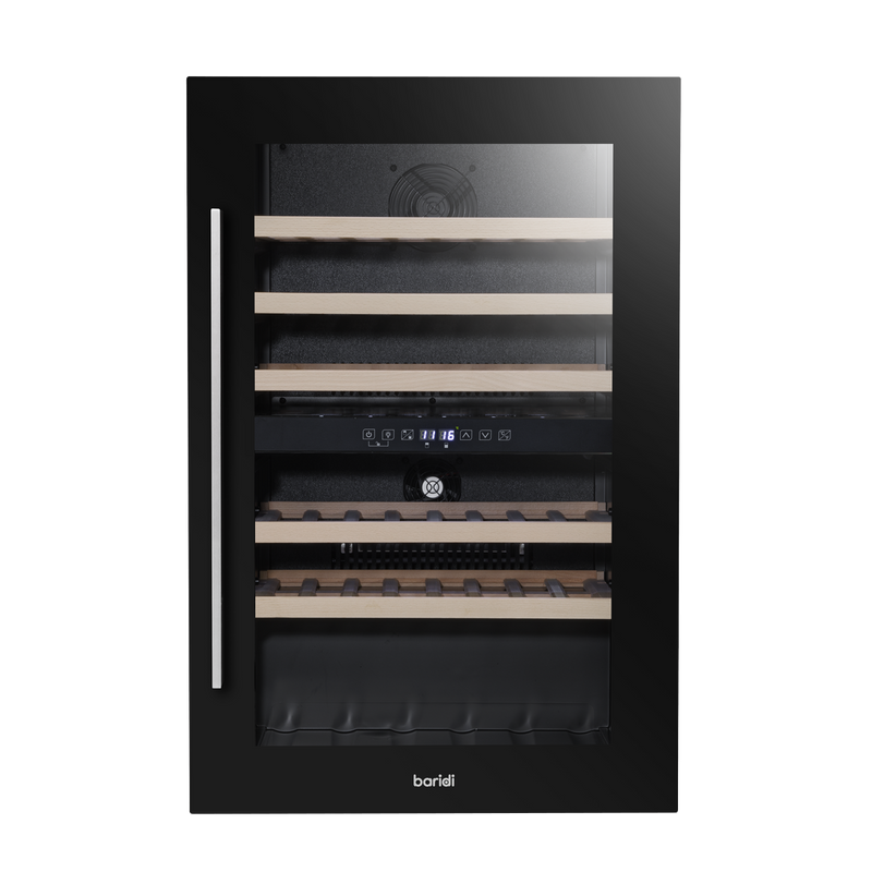 Baridi DH118 57 Bottle Built-In Dual Zone Wine Cooler with Beech Wood Shelves & LED Light - Black - additional view 17