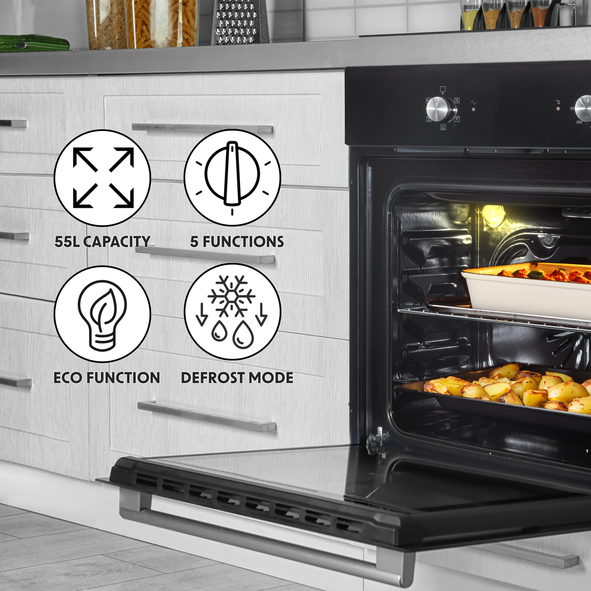 Baridi DH124 Integrated Fan-Assisted Electric Oven 60cm 55L Capacity - Black - additional view 6
