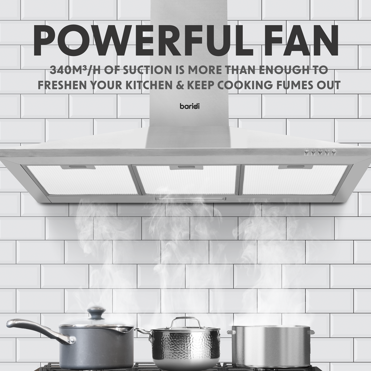 Baridi DH127 Cooker Hood with Carbon Filters 90cm - Stainless Steel - additional view 8