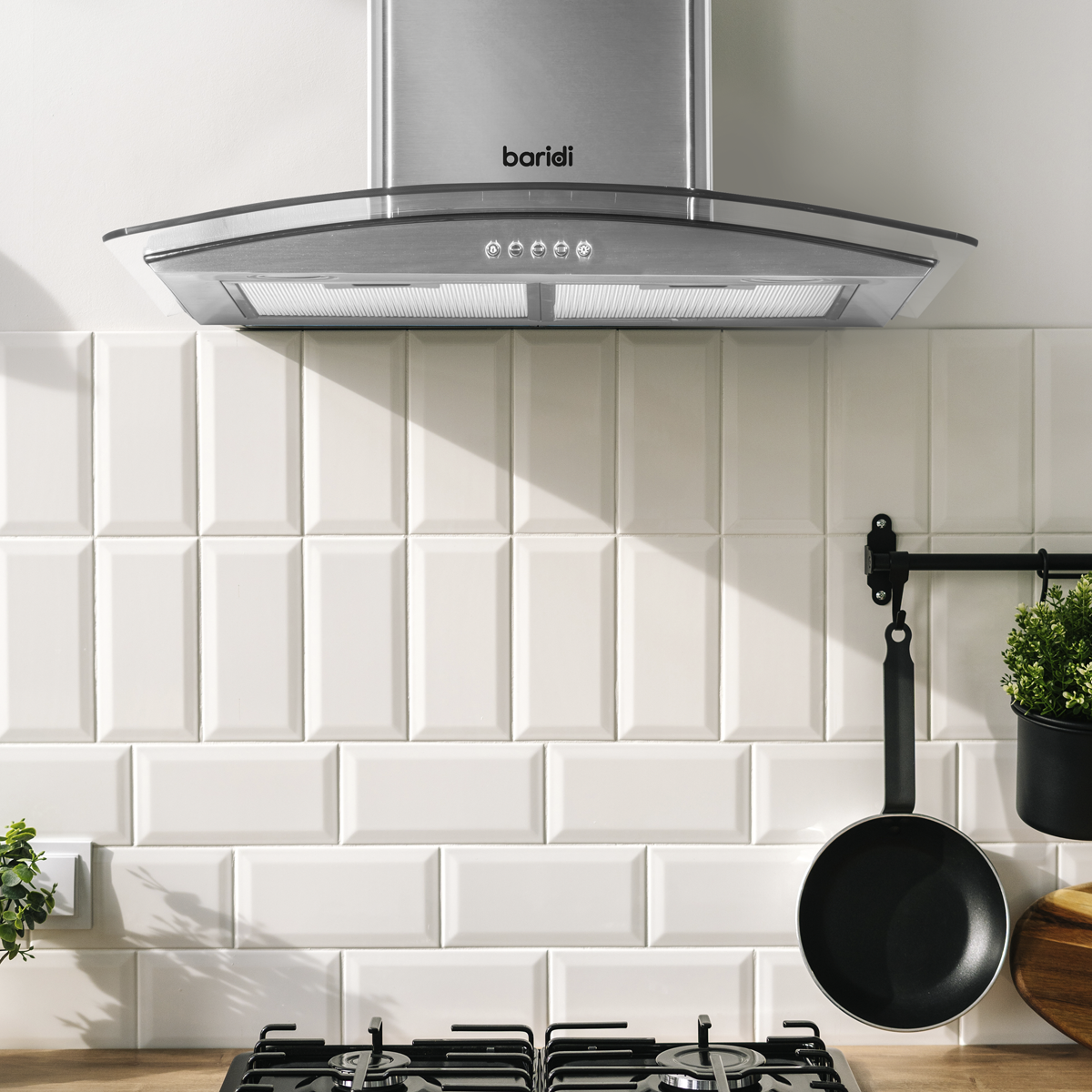 Baridi DH128 Curved Glass Cooker Hood with Carbon Filters & LED Lights 60cm - Stainless Steel - additional view 8