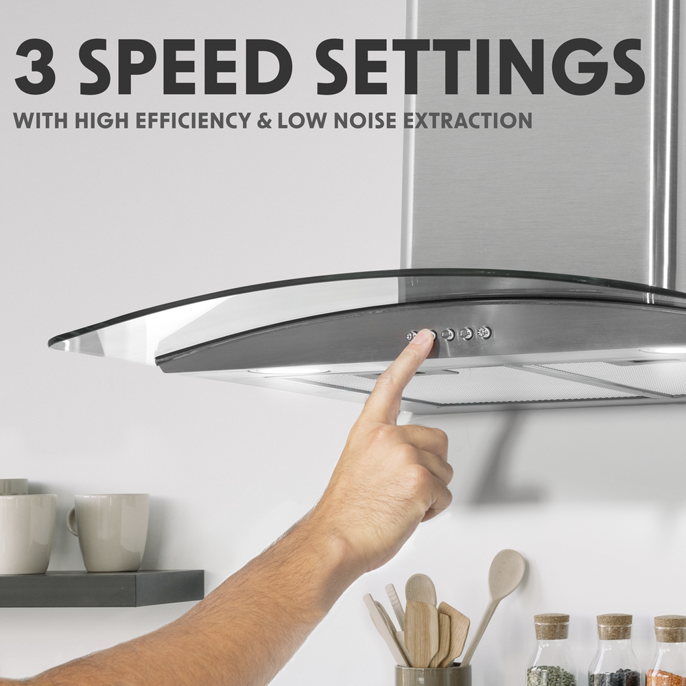 Baridi DH128 Curved Glass Cooker Hood with Carbon Filters & LED Lights 60cm - Stainless Steel - additional view 9