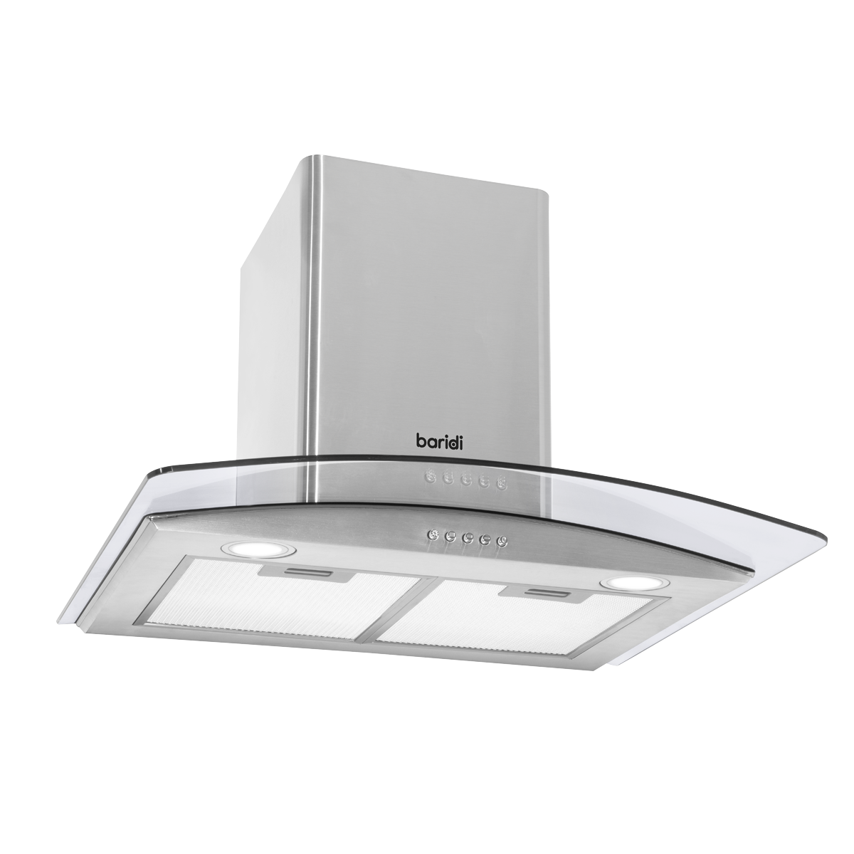 Baridi DH128 Curved Glass Cooker Hood with Carbon Filters & LED Lights 60cm - Stainless Steel