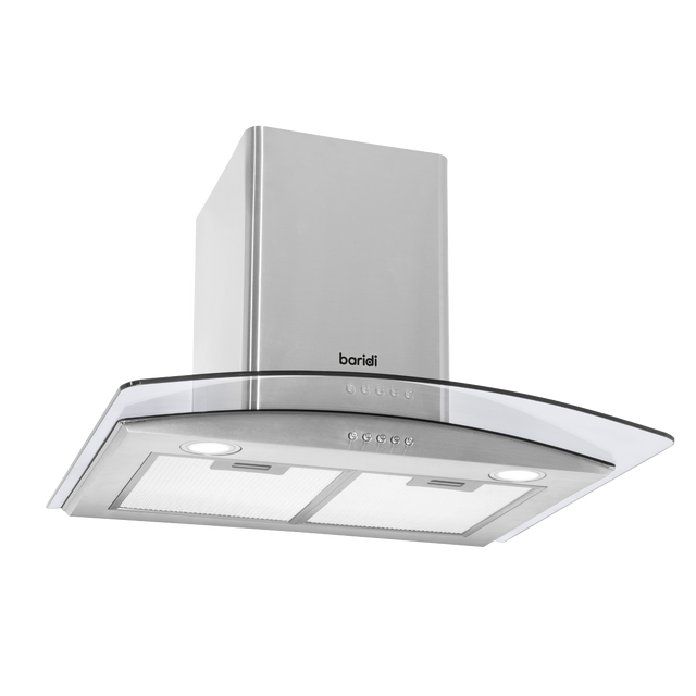 Baridi DH128 Curved Glass Cooker Hood with Carbon Filters & LED Lights 60cm - Stainless Steel