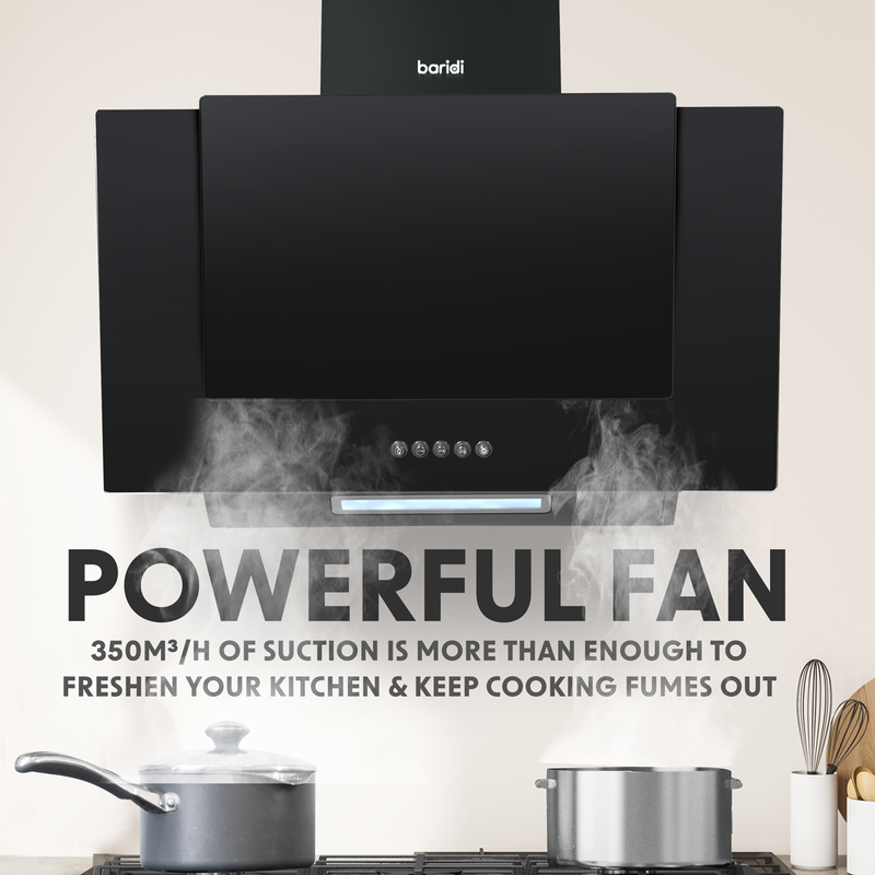 Baridi DH129 Angled Chimney Cooker Hood with Carbon Filters & LED Lamp - Black Glass - additional view 14
