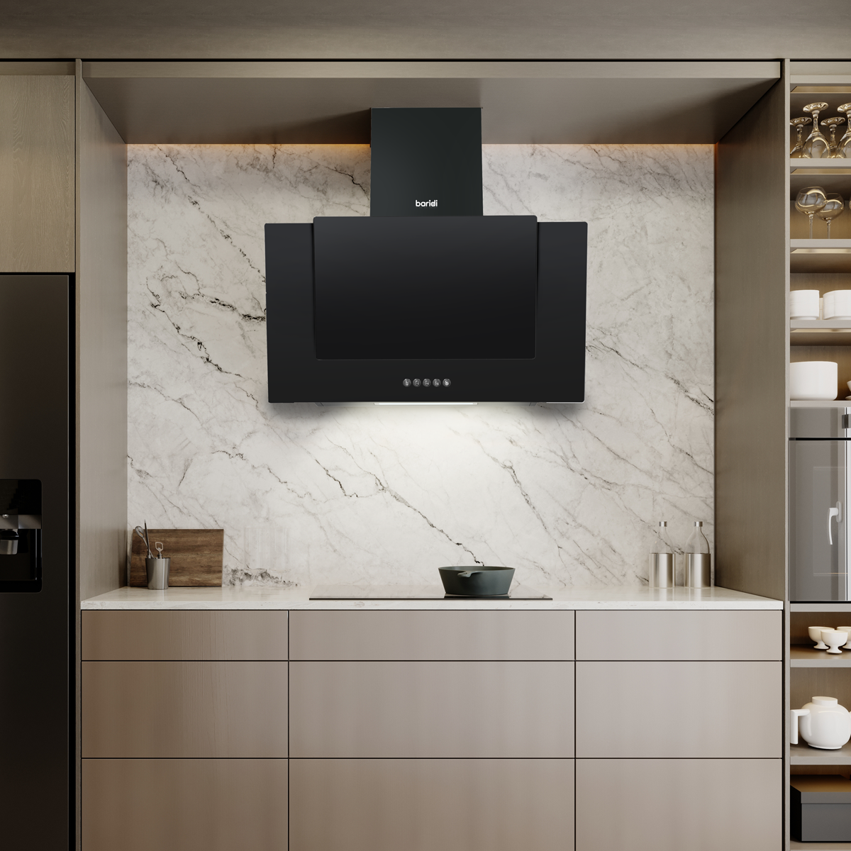 Baridi DH129 Angled Chimney Cooker Hood with Carbon Filters & LED Lamp - Black Glass - additional view 13