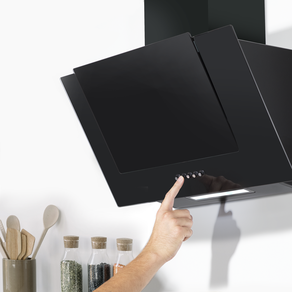 Baridi DH129 Angled Chimney Cooker Hood with Carbon Filters & LED Lamp - Black Glass - additional view 12