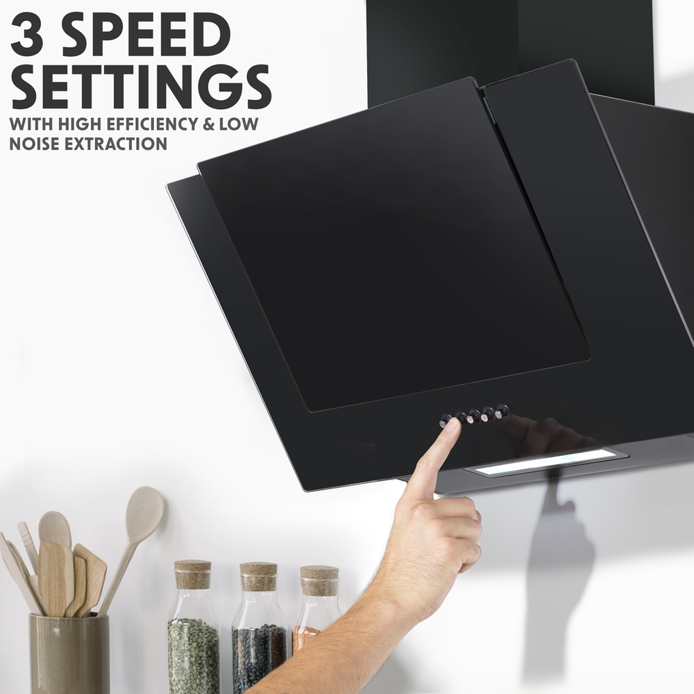 Baridi DH129 Angled Chimney Cooker Hood with Carbon Filters & LED Lamp - Black Glass - additional view 15