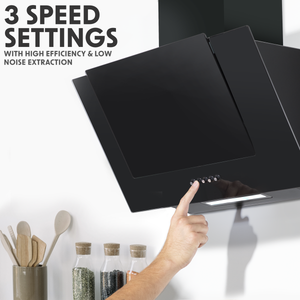 Baridi DH129 Angled Chimney Cooker Hood with Carbon Filters & LED Lamp - Black Glass - additional view 15