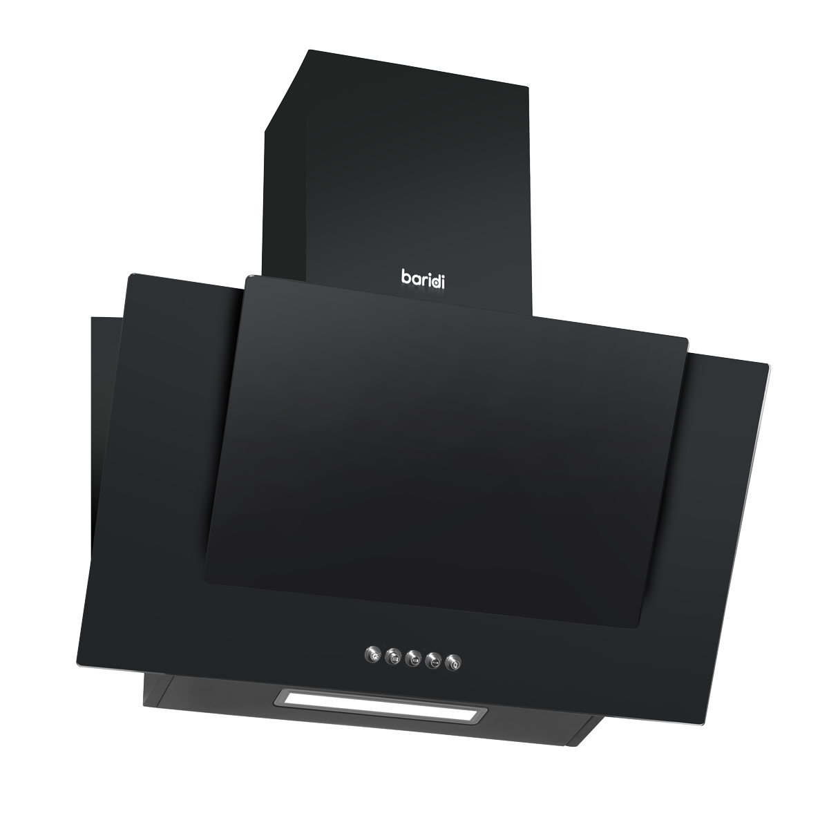 Baridi DH129 Angled Chimney Cooker Hood with Carbon Filters & LED Lamp - Black Glass