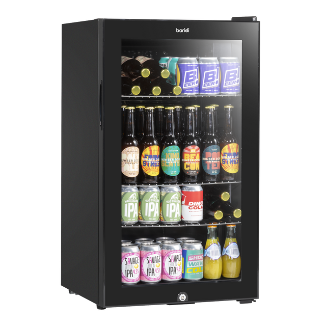 Baridi DH13 Undercounter Drinks, Beer & Wine Fridge with Wire Shelves, Internal Light & Security Lock 85L - Black