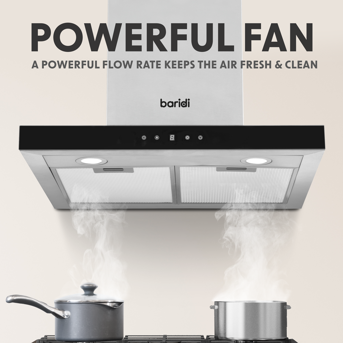 Baridi DH130 T-Shape Chimney Cooker Hood with Carbon Filters 60cm - Stainless Steel - additional view 14