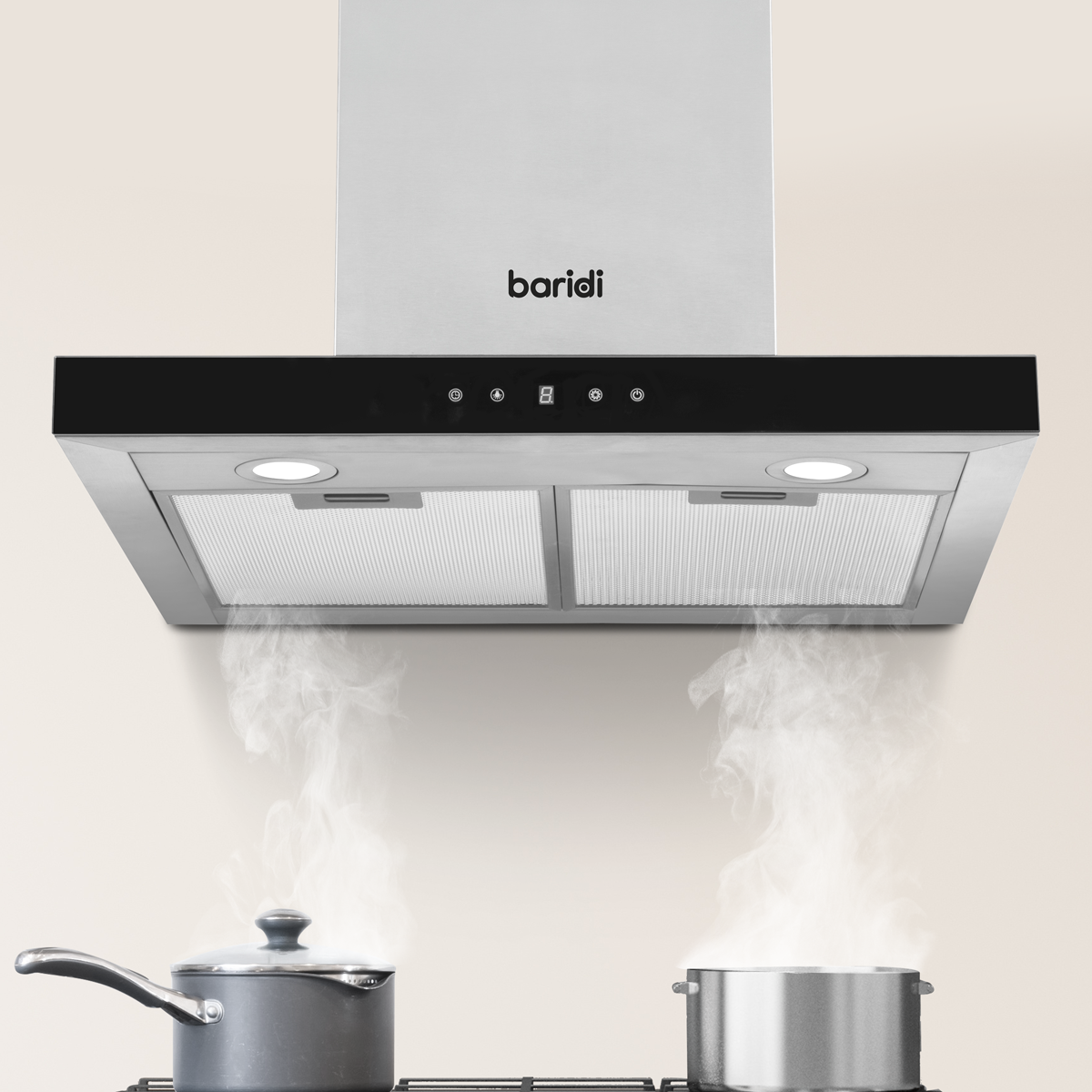 Baridi DH130 T-Shape Chimney Cooker Hood with Carbon Filters 60cm - Stainless Steel - additional view 10