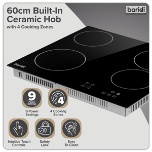 Baridi DH131 Integrated Ceramic Hob with 4 Cooking Zones 60cm - Black Glass - additional view 6