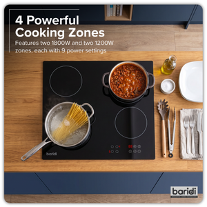 Baridi DH131 Integrated Ceramic Hob with 4 Cooking Zones 60cm - Black Glass - additional view 5