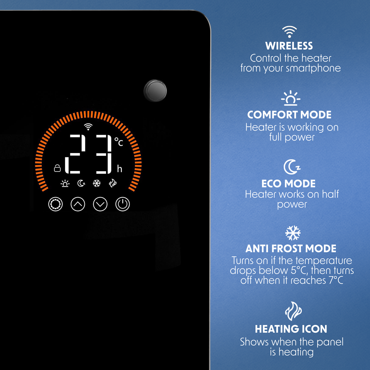 Baridi DH135 Baridi, Electric Glass Panel Heater, 1000W, Wi-Fi Enabled, Black - DH135 - additional view 8