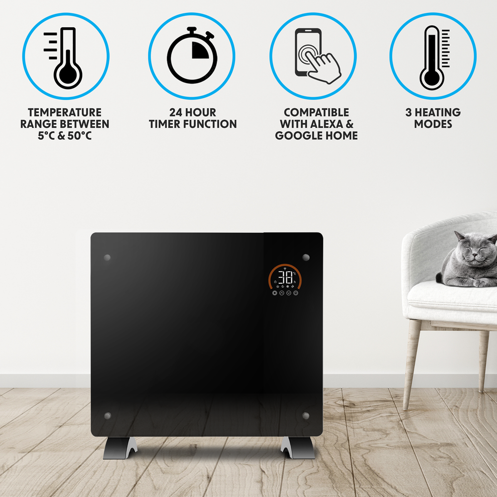Baridi DH135 Baridi, Electric Glass Panel Heater, 1000W, Wi-Fi Enabled, Black - DH135 - additional view 5