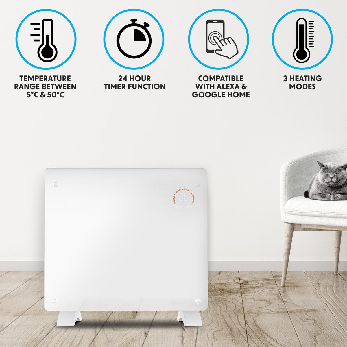 Baridi DH136 Baridi, Electric Glass Panel Heater 1000W/230V - DH136 - additional view 5