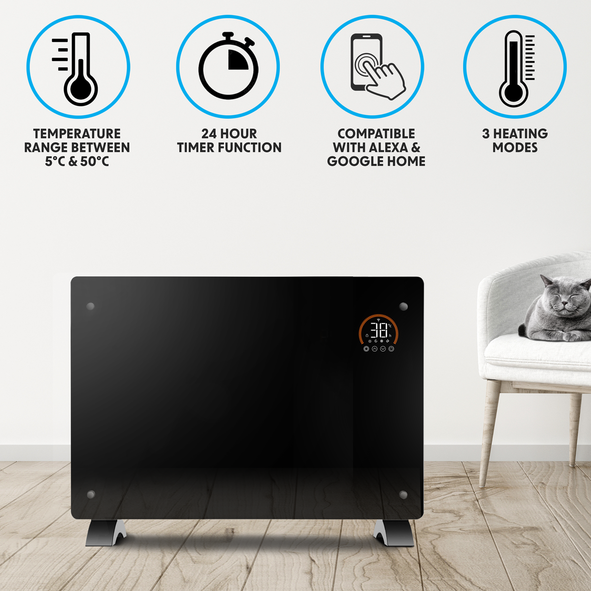 Baridi DH139 Electric Glass Panel Heater, 2000W, Thermostat Controlled Radiator with 24Hr 7 Day Timer - additional view 7