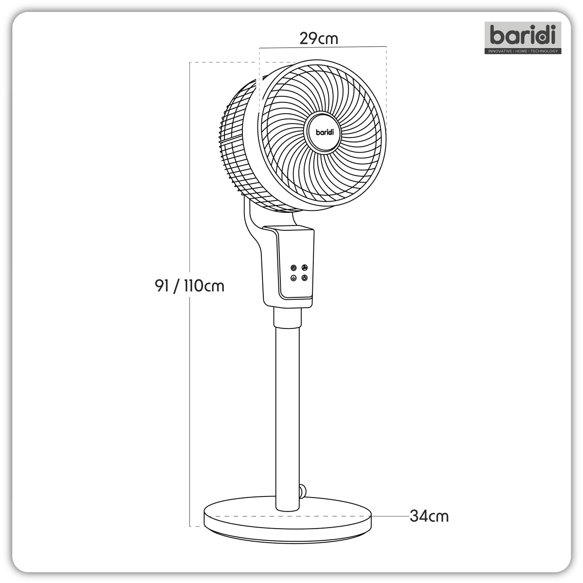 Baridi DH141 12" Pedestal Fan with Remote Control & 12hr Timer 230V - Grey - additional view 20