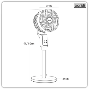 Baridi DH141 12" Pedestal Fan with Remote Control & 12hr Timer 230V - Grey - additional view 20