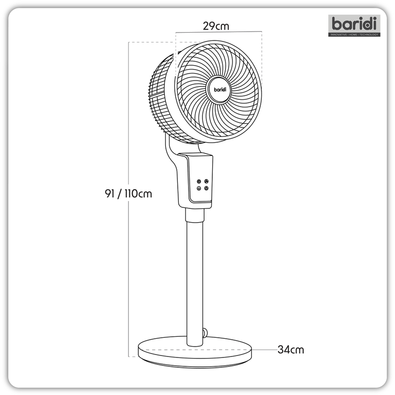Baridi DH141 12" Pedestal Fan with Remote Control & 12hr Timer 230V - Grey - additional view 20