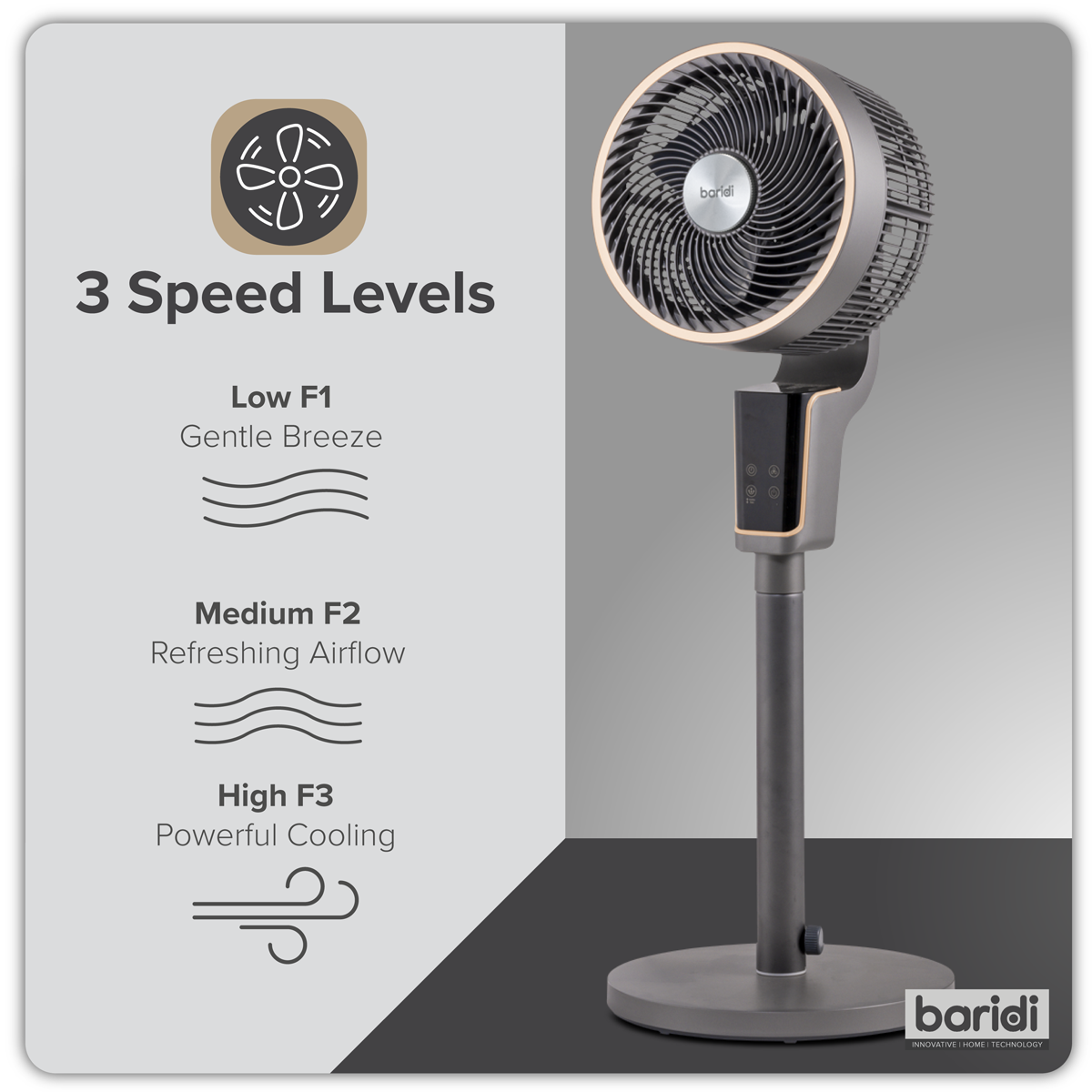 Baridi DH141 12" Pedestal Fan with Remote Control & 12hr Timer 230V - Grey - additional view 14