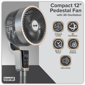 Baridi DH141 12" Pedestal Fan with Remote Control & 12hr Timer 230V - Grey - additional view 17