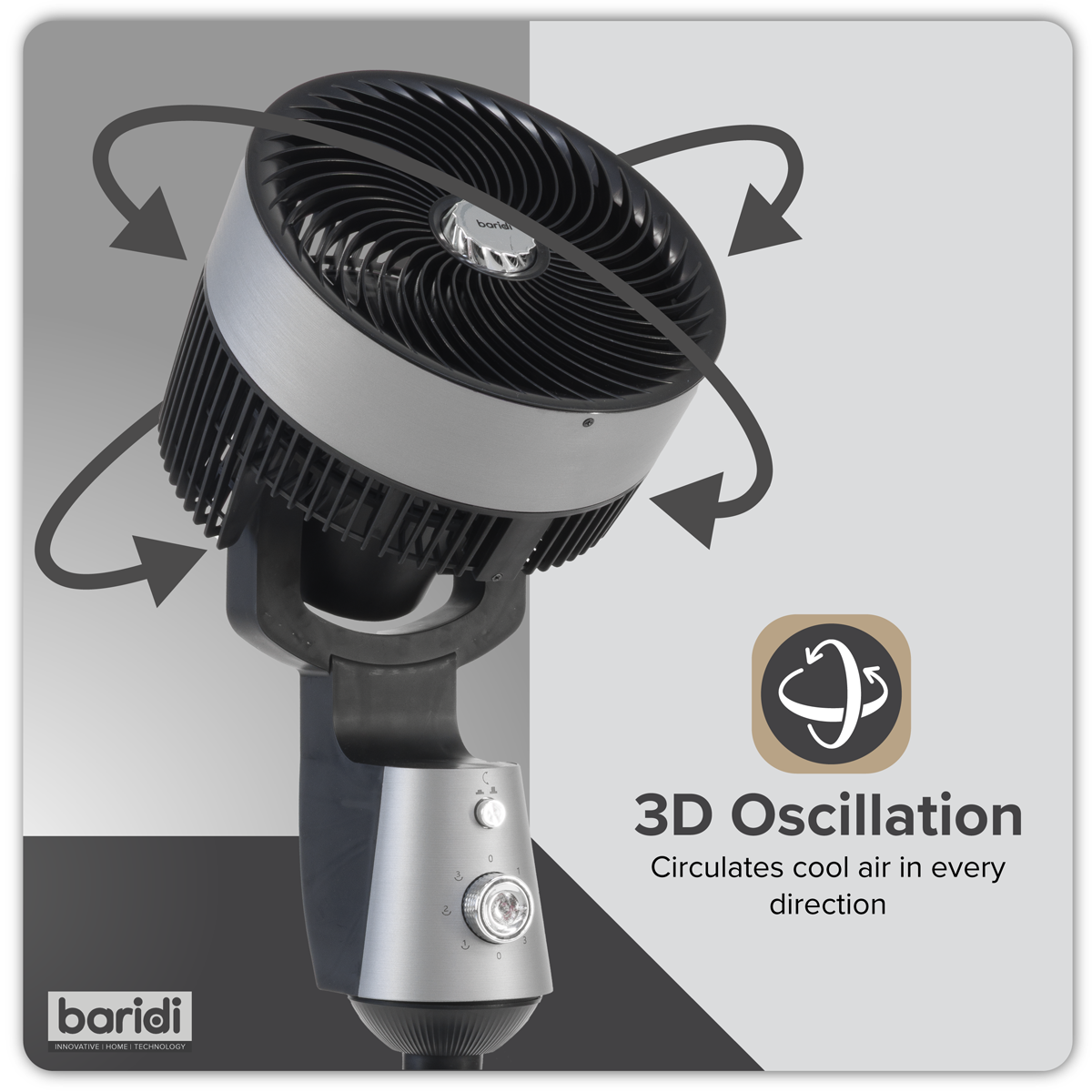 Baridi DH142 10" Pedestal Fan with Manual Control 230V - Grey - additional view 2