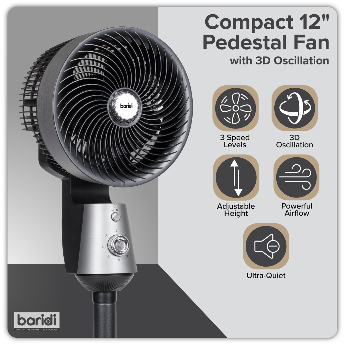 Baridi DH142 10" Pedestal Fan with Manual Control 230V - Grey - additional view 4