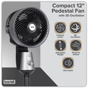 Baridi DH142 10" Pedestal Fan with Manual Control 230V - Grey - additional view 4