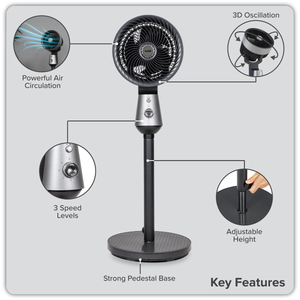Baridi DH142 10" Pedestal Fan with Manual Control 230V - Grey - additional view 5