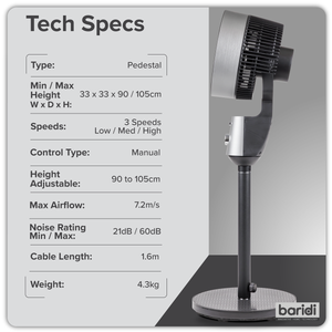 Baridi DH142 10" Pedestal Fan with Manual Control 230V - Grey - additional view 6