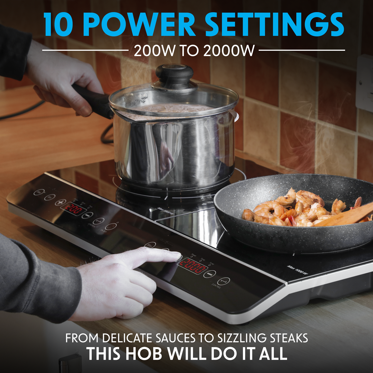 Baridi DH146 Portable Induction Hob with 2 Cooking Zones 60 x 36 x 6.5cm - Black - additional view 8