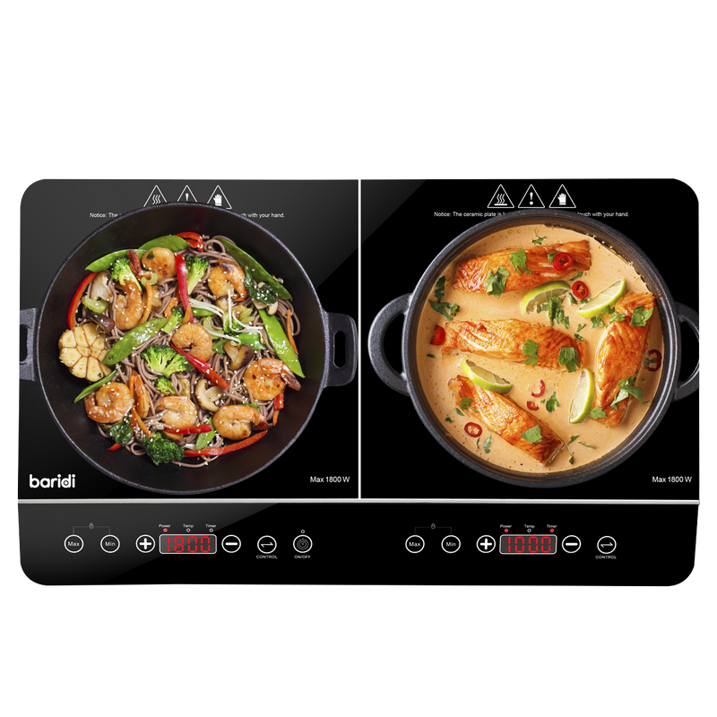 Baridi DH146 Portable Induction Hob with 2 Cooking Zones 60 x 36 x 6.5cm - Black - additional view 2