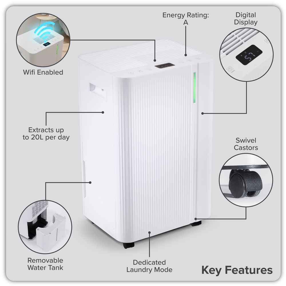 Baridi DH147 Dehumidifier with Digital Display & 24hr Timer 12L - White - additional view 13