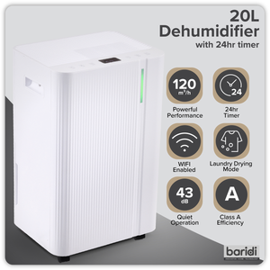 Baridi DH147 Dehumidifier with Digital Display & 24hr Timer 12L - White - additional view 11
