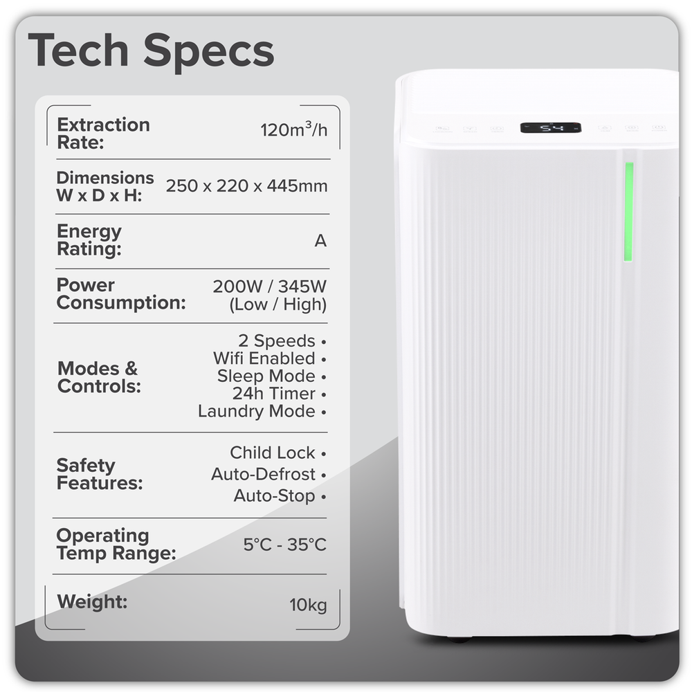 Baridi DH147 Dehumidifier with Digital Display & 24hr Timer 12L - White - additional view 12