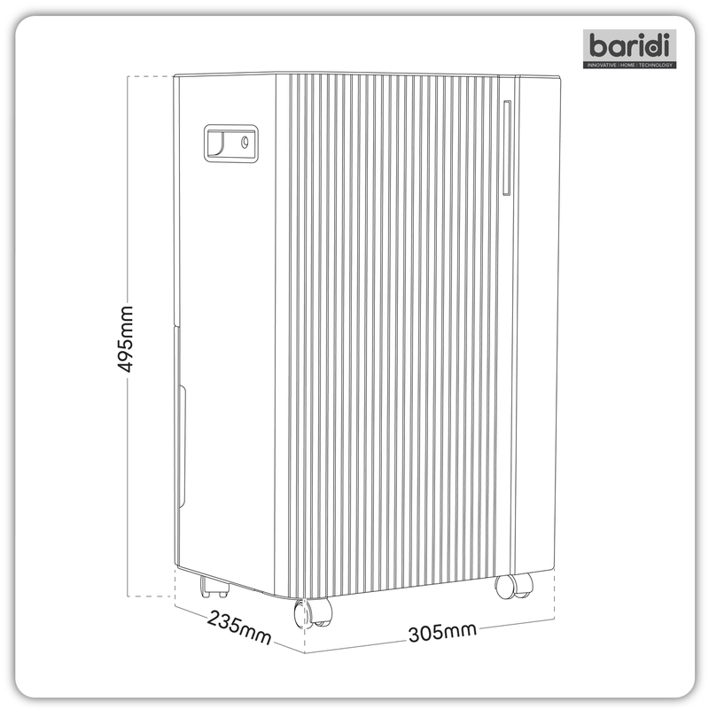 Baridi DH148 Dehumidifier with Digital Display & 24hr Timer 20L - White - additional view 8