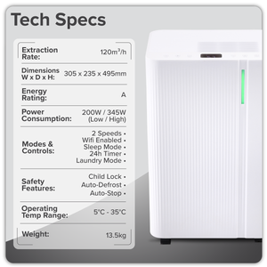 Baridi DH148 Dehumidifier with Digital Display & 24hr Timer 20L - White - additional view 15