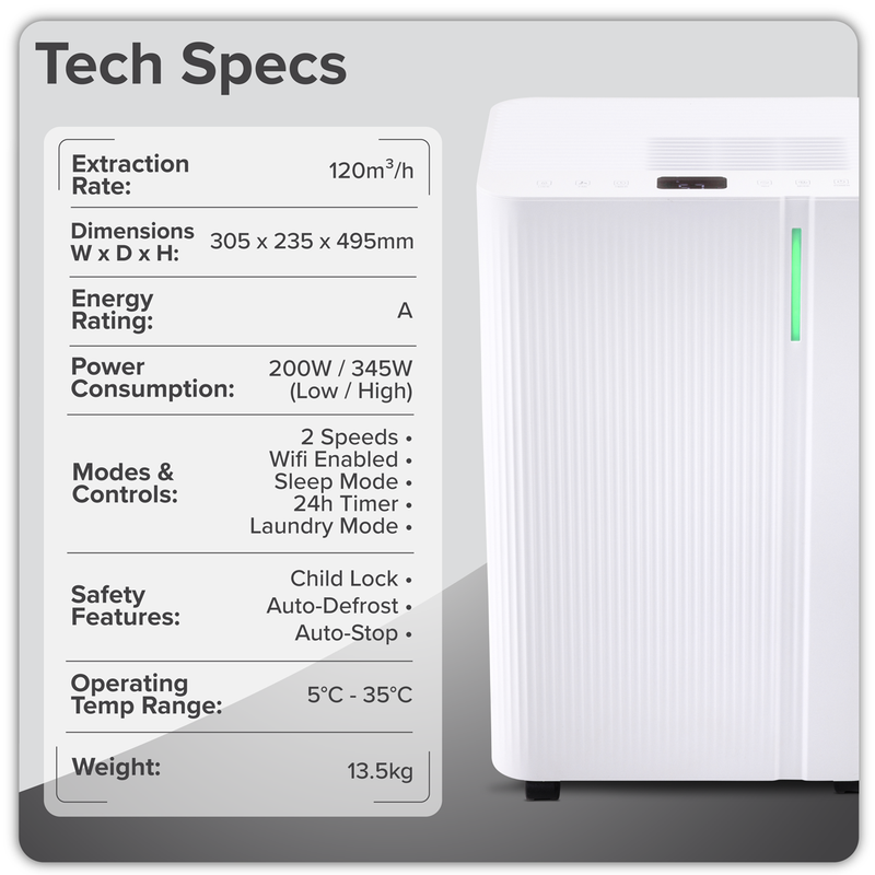 Baridi DH148 Dehumidifier with Digital Display & 24hr Timer 20L - White - additional view 15