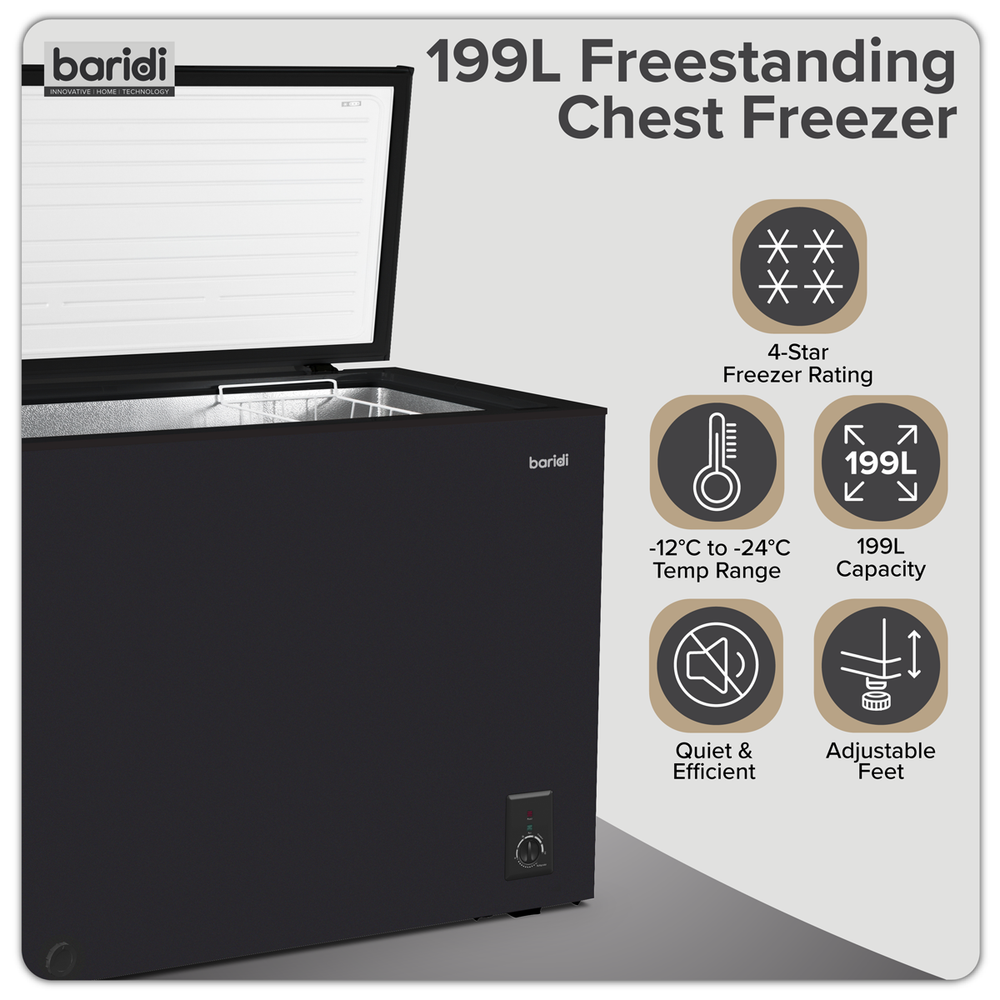 Baridi DH151 Freestanding Chest Freezer 199L Capacity - Black - additional view 16