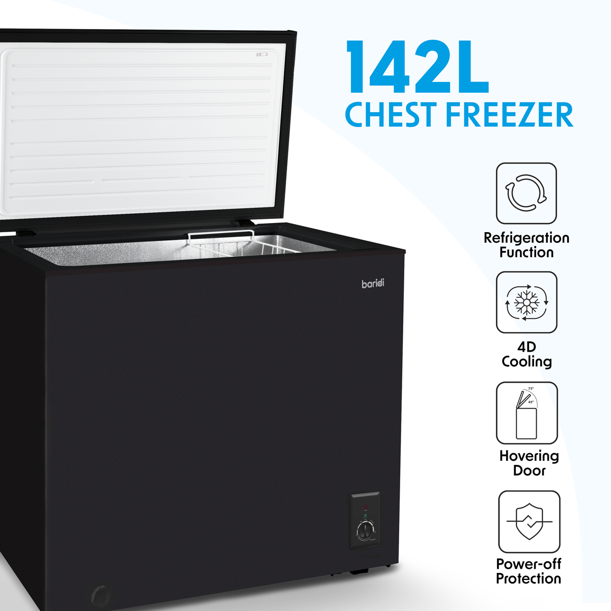 Baridi DH152 Freestanding Chest Freezer 142L Capacity - Black - additional view 6