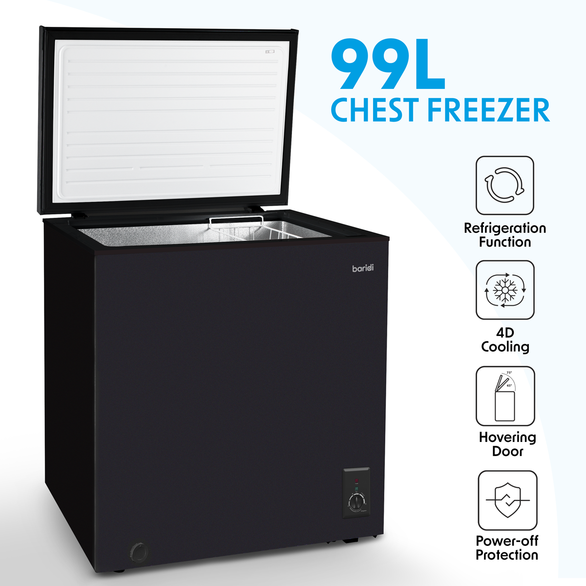 Baridi DH153 Freestanding Chest Freezer 99L Capacity - Black - additional view 5