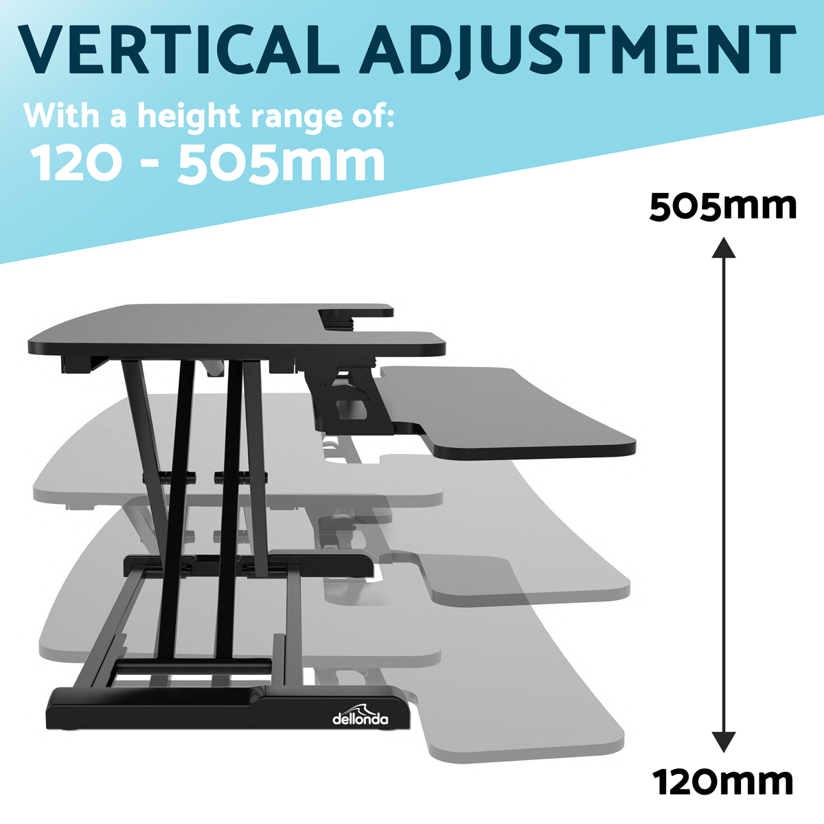 Dellonda DH15 89cm Adjustable-Height Standing Desk Riser 15kg Capacity - additional view 2